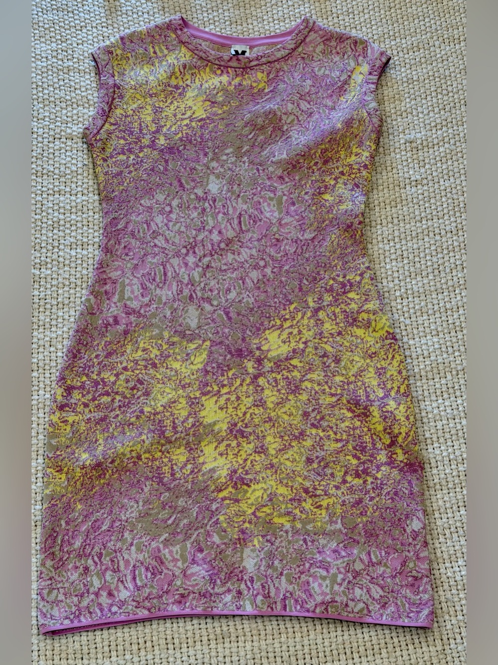 M Missoni Valentino Knit Sheath Dress Pink Yellow Metallic Gold It 42 US 6